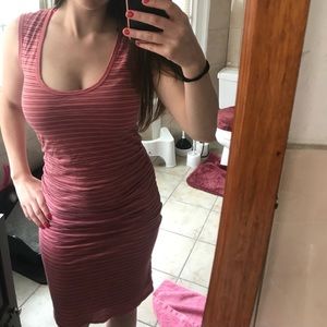 Pink Ruched Midi Bodycon Dress